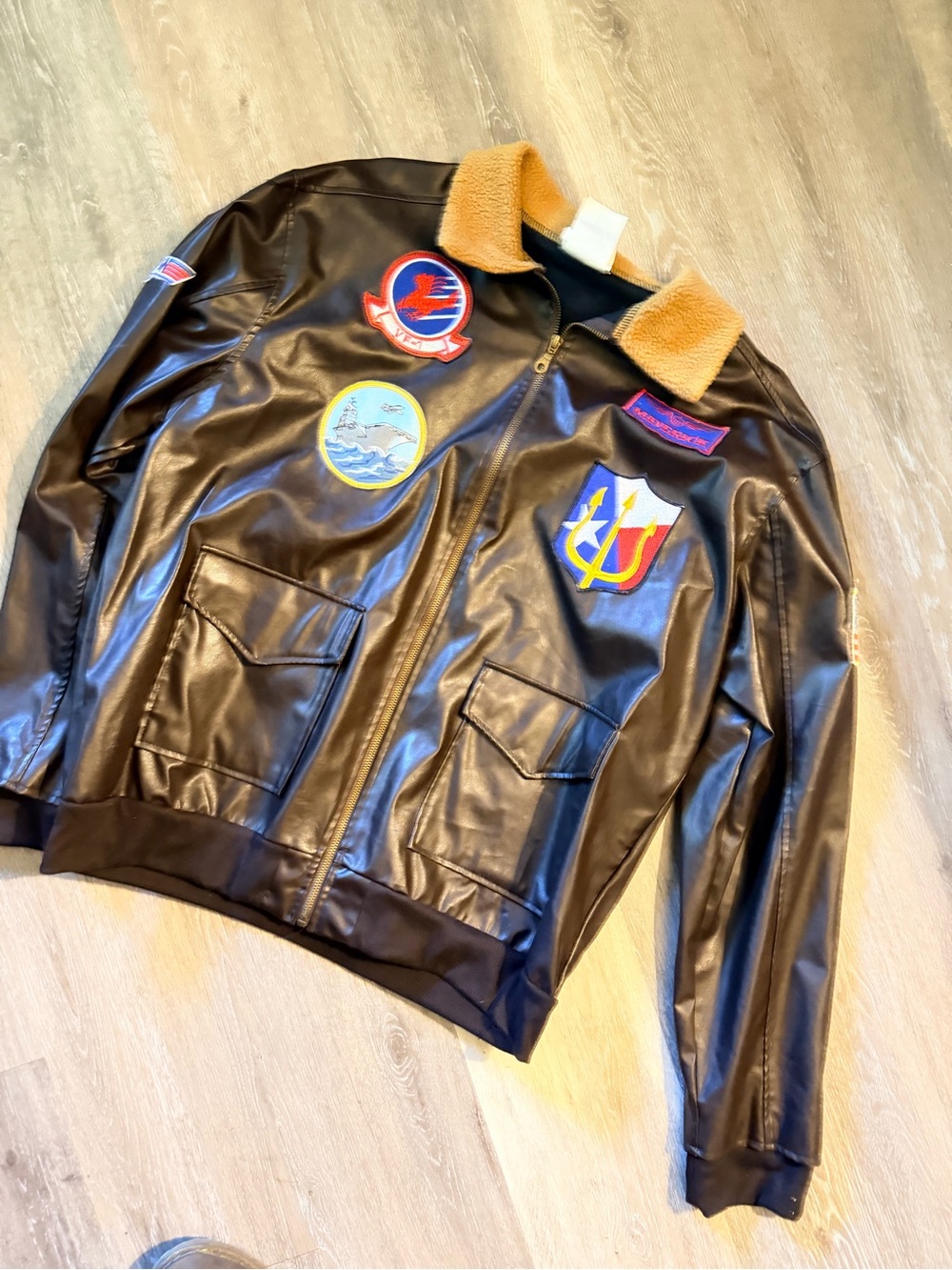 Maverick Costume Bomber Jacket with Shearling Collar and Patches